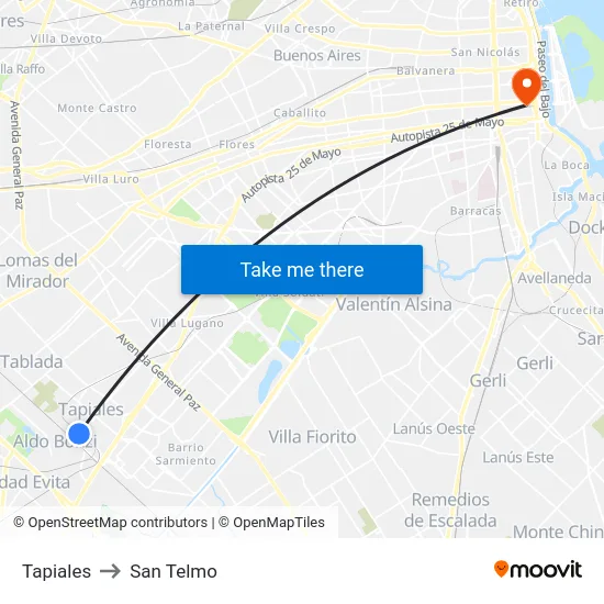 Tapiales to San Telmo map