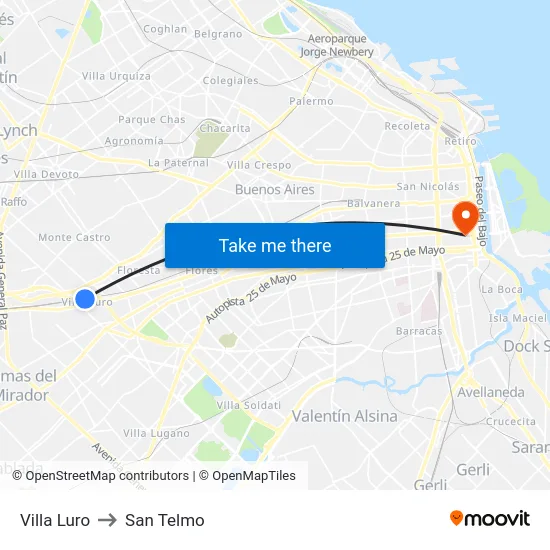 Villa Luro to San Telmo map