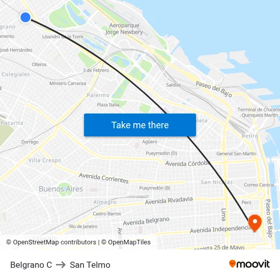 Belgrano C to San Telmo map