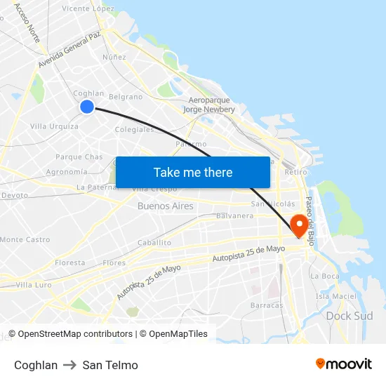 Coghlan to San Telmo map