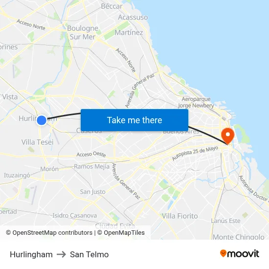 Hurlingham to San Telmo map