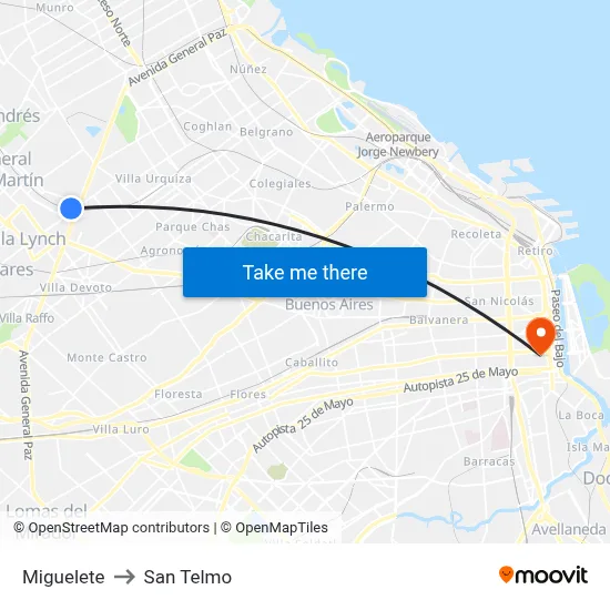 Miguelete to San Telmo map