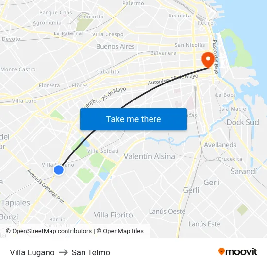 Villa Lugano to San Telmo map