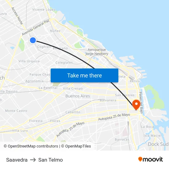 Saavedra to San Telmo map