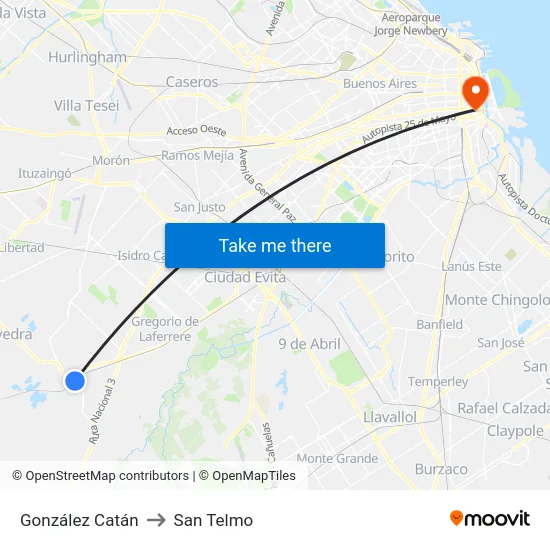 González Catán to San Telmo map