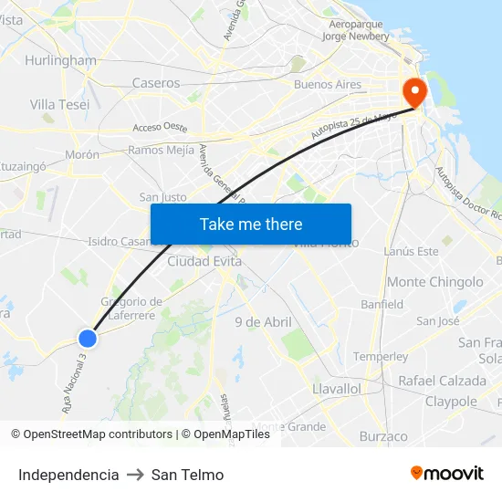 Independencia to San Telmo map