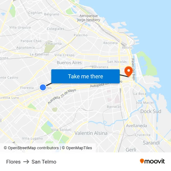 Flores to San Telmo map
