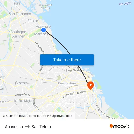 Acassuso to San Telmo map
