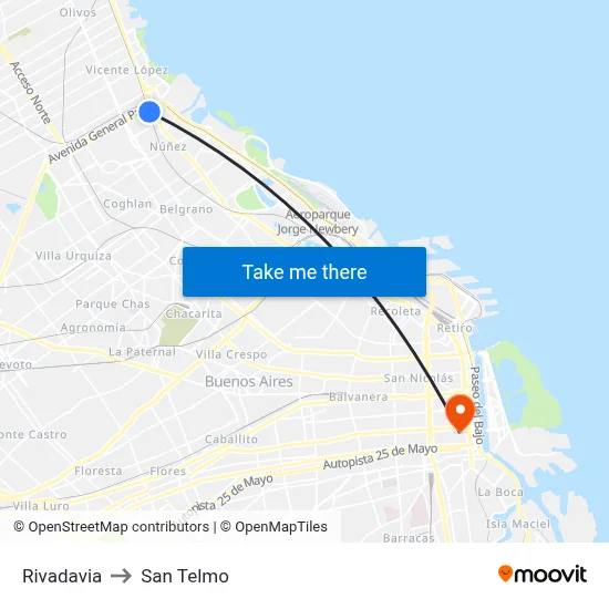 Rivadavia to San Telmo map