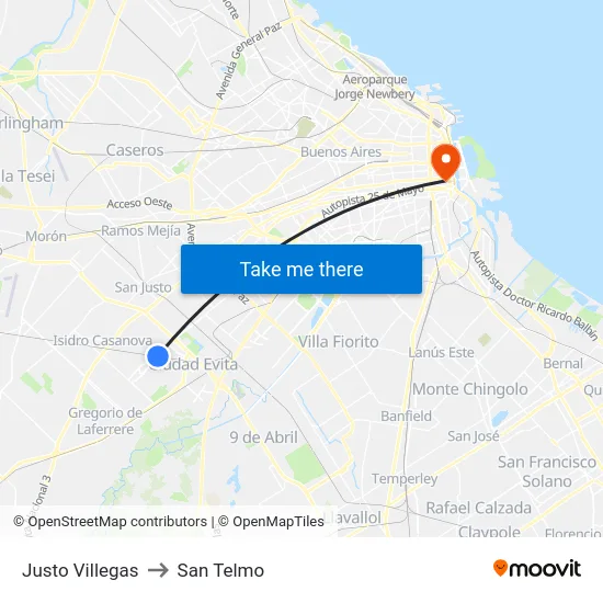 Justo Villegas to San Telmo map