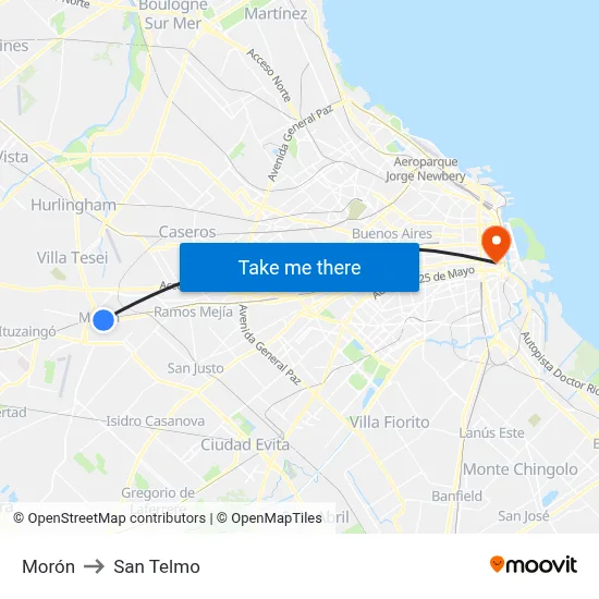 Morón to San Telmo map