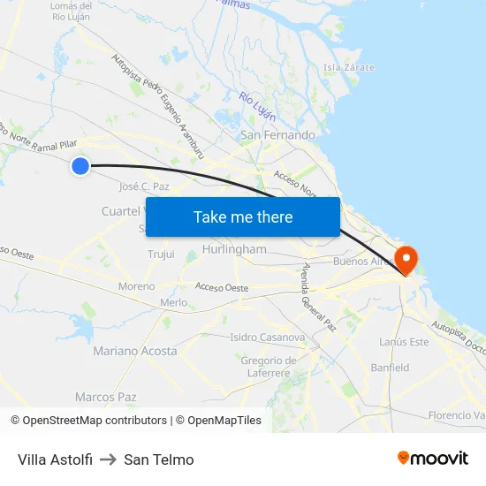 Villa Astolfi to San Telmo map