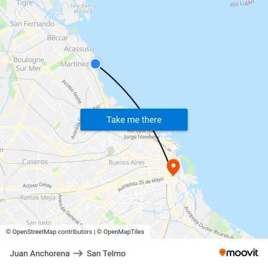 Juan Anchorena to San Telmo map