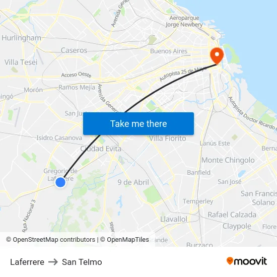 Laferrere to San Telmo map