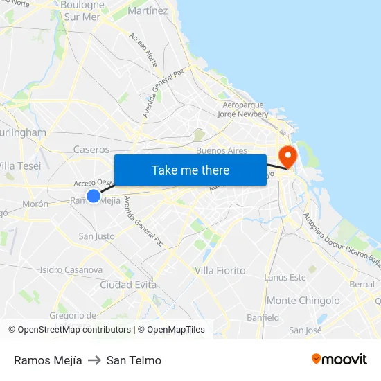 Ramos Mejía to San Telmo map