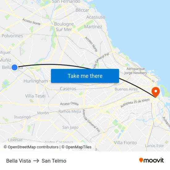 Bella Vista to San Telmo map