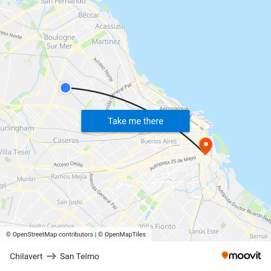 Chilavert to San Telmo map