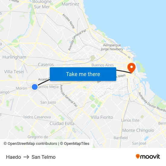 Haedo to San Telmo map