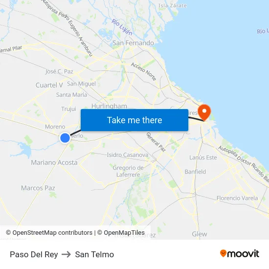 Paso Del Rey to San Telmo map