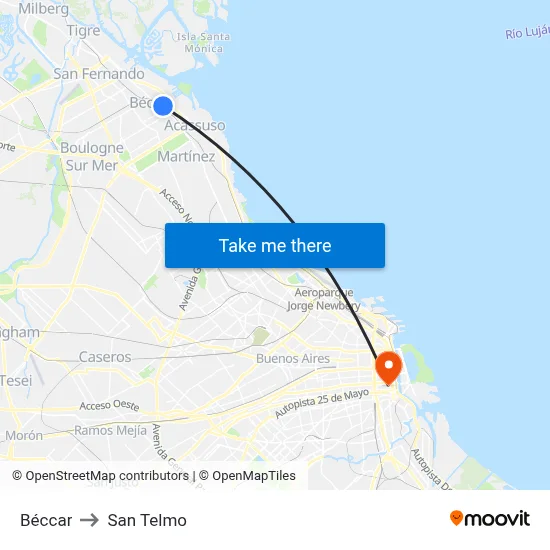 Béccar to San Telmo map