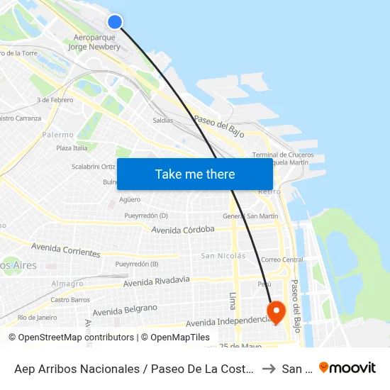 Aep Arribos Nacionales / Paseo De La Costanera / Monumento A Cristóbal Colón to San Telmo map