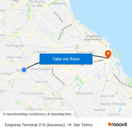 Empresa Terminal 216 (Ascenso) to San Telmo map