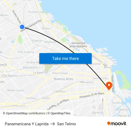 Panamericana Y Laprida to San Telmo map