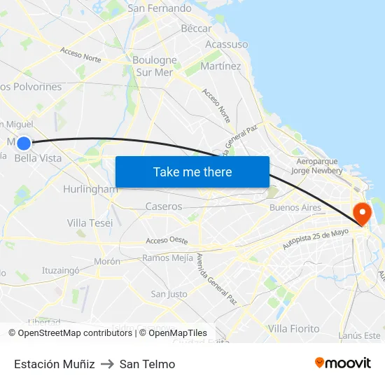 Estación Muñiz to San Telmo map