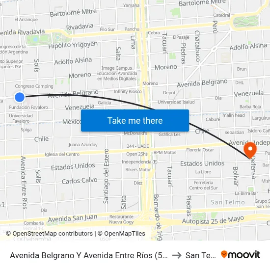 Avenida Belgrano Y Avenida Entre Ríos (57 - 98 - 164) to San Telmo map