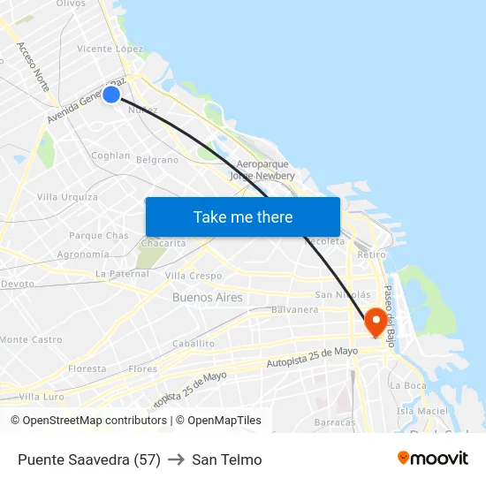 Puente Saavedra (57) to San Telmo map