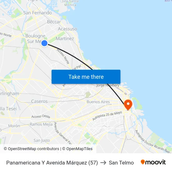 Panamericana Y Avenida Márquez (57) to San Telmo map