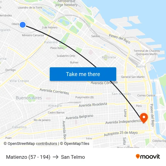 Matienzo (57 - 194) to San Telmo map