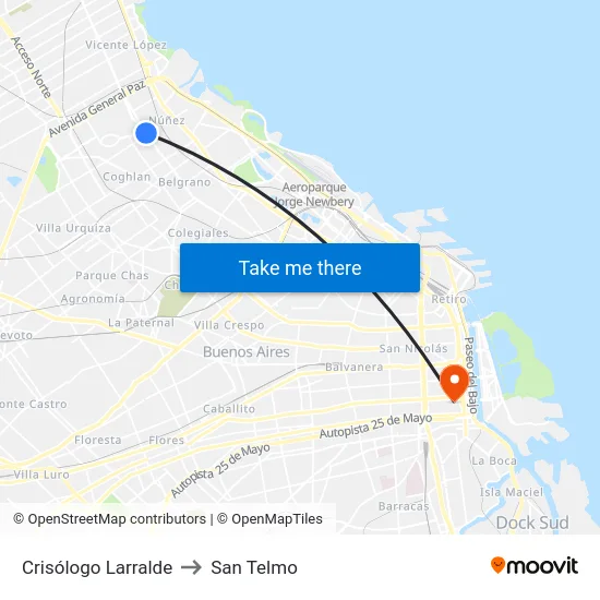 Crisólogo Larralde to San Telmo map