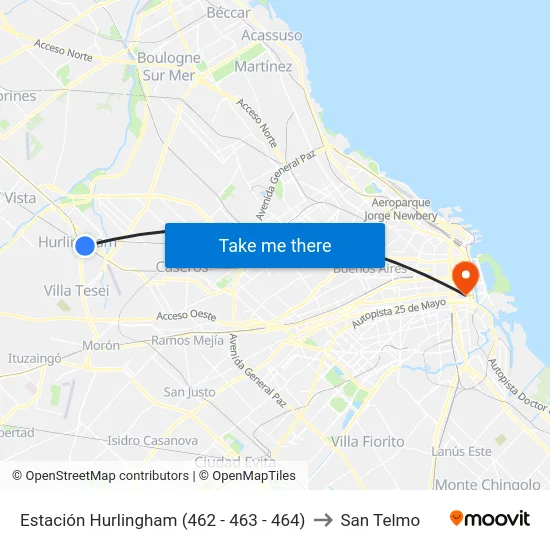 Estación Hurlingham (462 - 463 - 464) to San Telmo map