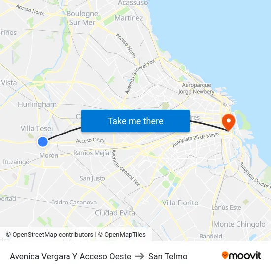 Avenida Vergara Y Acceso Oeste to San Telmo map