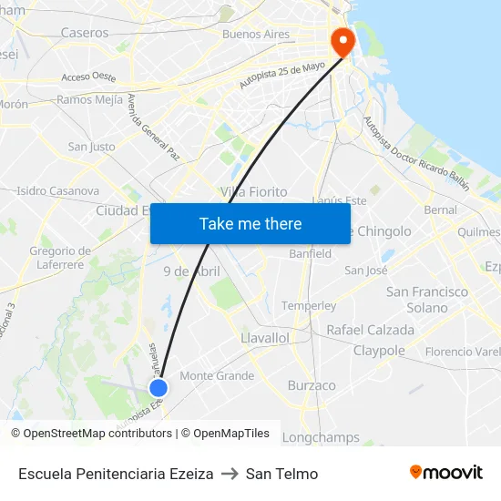 Escuela Penitenciaria Ezeiza to San Telmo map