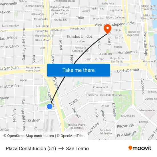 Plaza Constitución (51) to San Telmo map