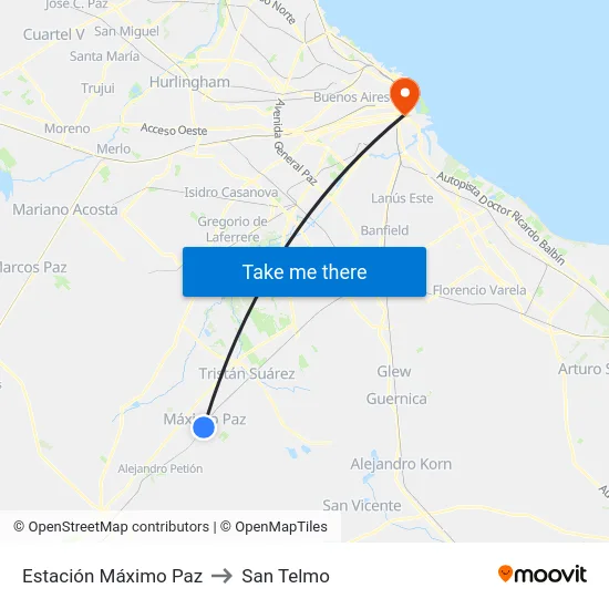 Estación Máximo Paz to San Telmo map