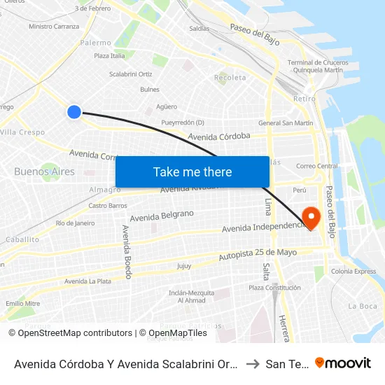 Avenida Córdoba Y Avenida Scalabrini Ortiz (151 - 168) to San Telmo map
