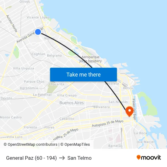 General Paz (60 - 194) to San Telmo map