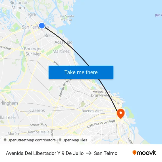 Avenida Del Libertador Y 9 De Julio to San Telmo map