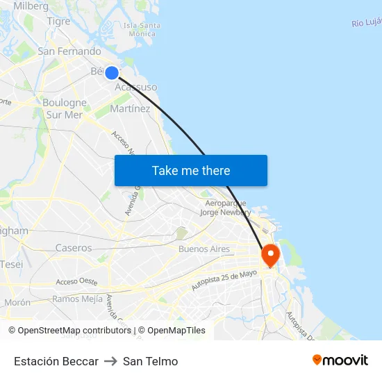 Estación Beccar to San Telmo map