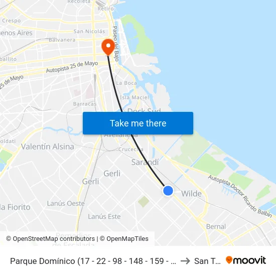 Parque Domínico (17 - 22 - 98 - 148 - 159 - 178 - 197 - 247 - 293) to San Telmo map