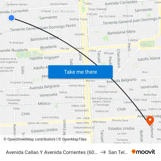 Avenida Callao Y Avenida Corrientes (60 - 150) to San Telmo map