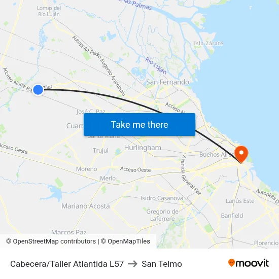 Cabecera/Taller Atlantida L57 to San Telmo map