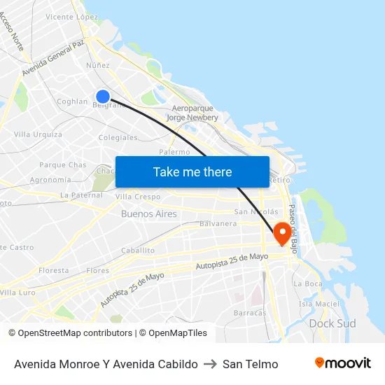 Avenida Monroe Y Avenida Cabildo to San Telmo map