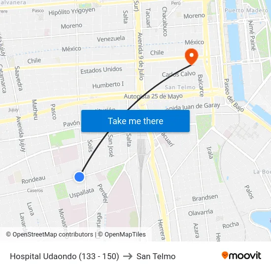 Hospital Udaondo (133 - 150) to San Telmo map