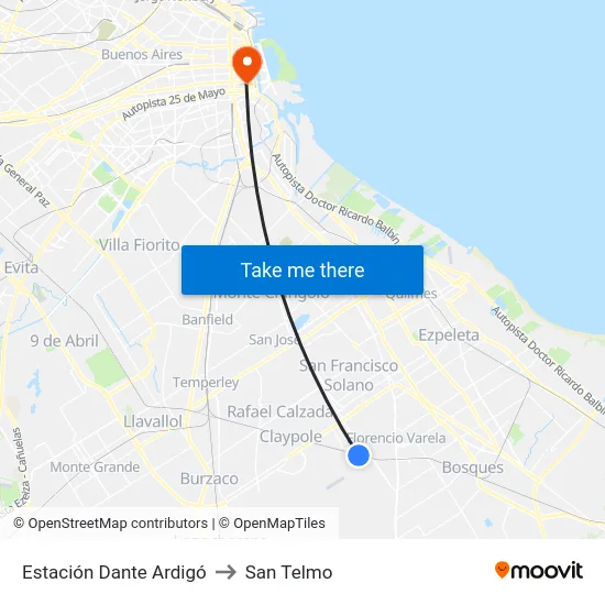 Estación Dante Ardigó to San Telmo map