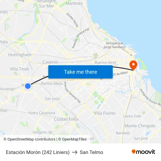 Estación Morón (242 Liniers) to San Telmo map