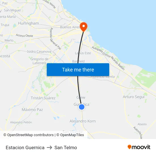 Estacion Guernica to San Telmo map